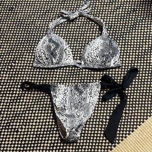 Black and White Halter Bikini Set